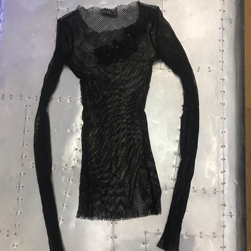 Zara Embroidered Fishnet Top